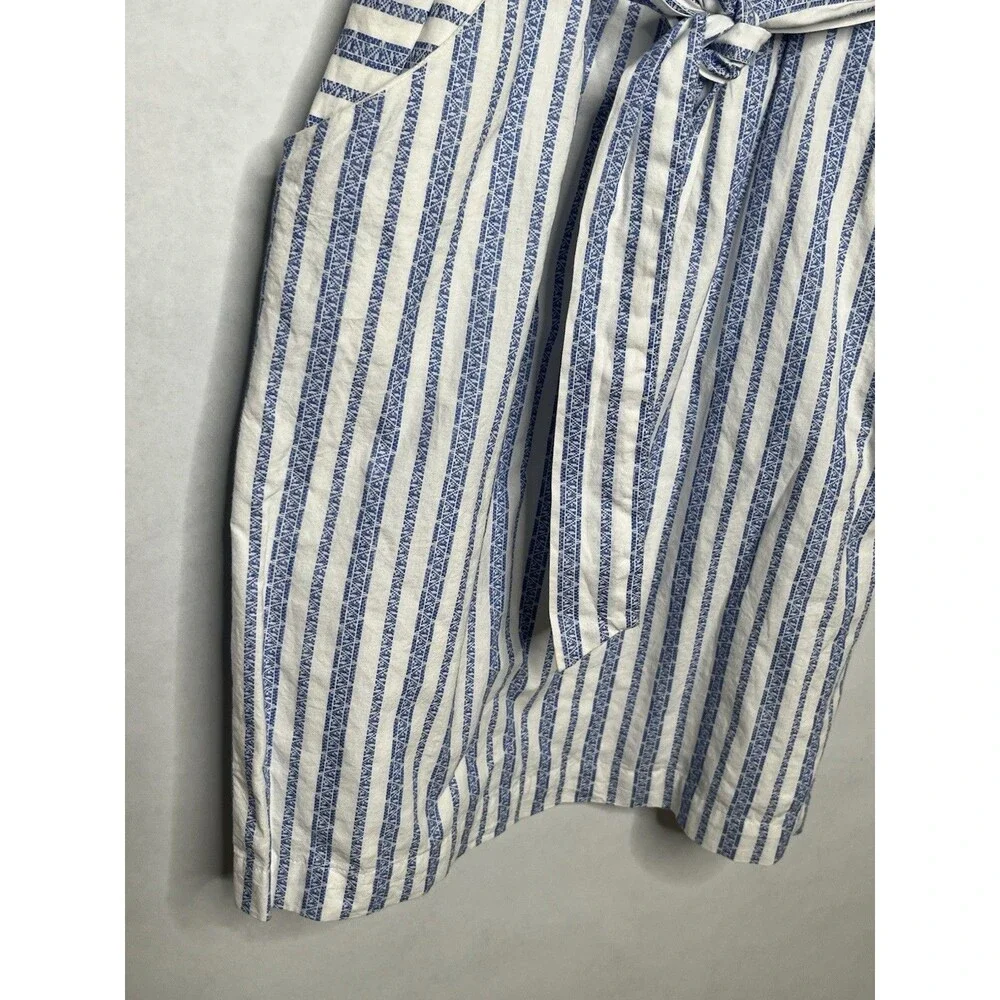 Merona Dress Women Size Small Blue White Striped Belted Pockets Cap Sleeve